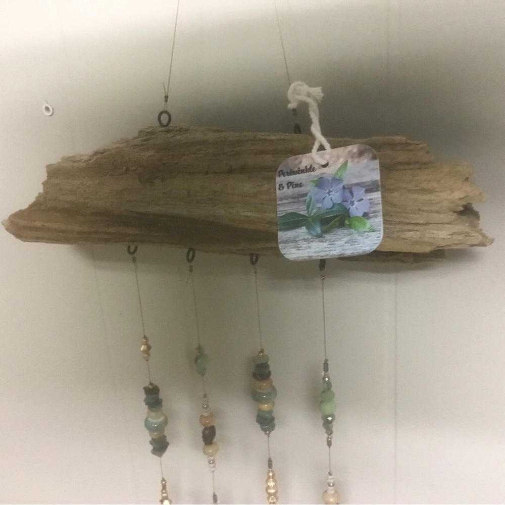 Driftwood Bead Wind Chime - Natural Brown & Green